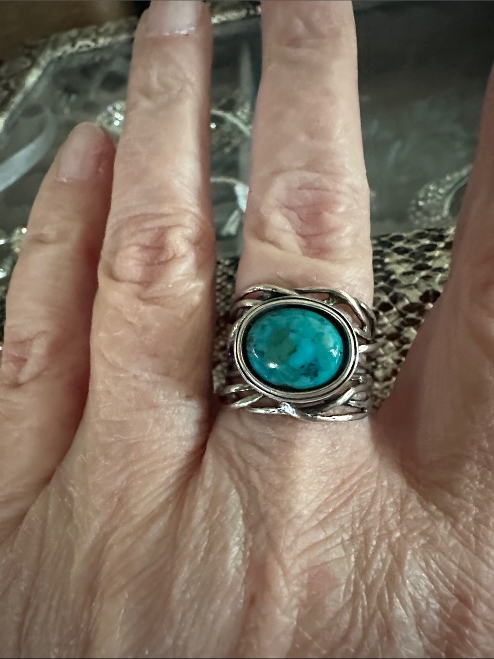 Paz Creations Israel 925 Sterling Silver Turquoise Vine Nest Ring Size 9